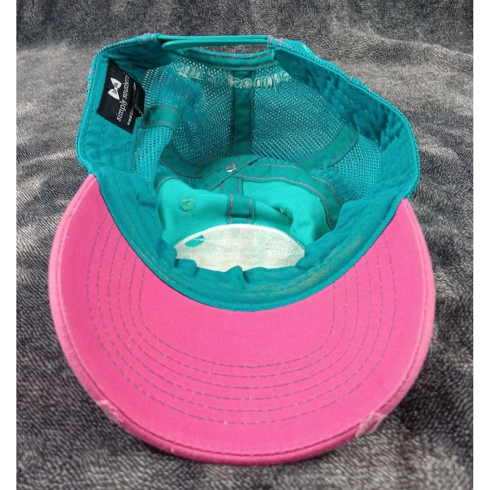 Simply‎ Southern Hat Womens Adjustable Pink Green Mesh Rainbow Snapback Logo